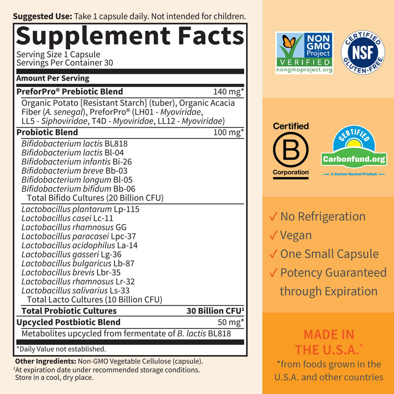 [Australia] - Garden of Life Dr Formulated Once Daily 3-in-1 Complete Probiotics, Prebiotics & Postbiotics - PRE + PRO + POSTBIOTIC Supplement for Adults’ Digestive & Immune Health, 30 Billion CFU, 30 Day Supply Unflavored 30 Count (Pack of 1) 