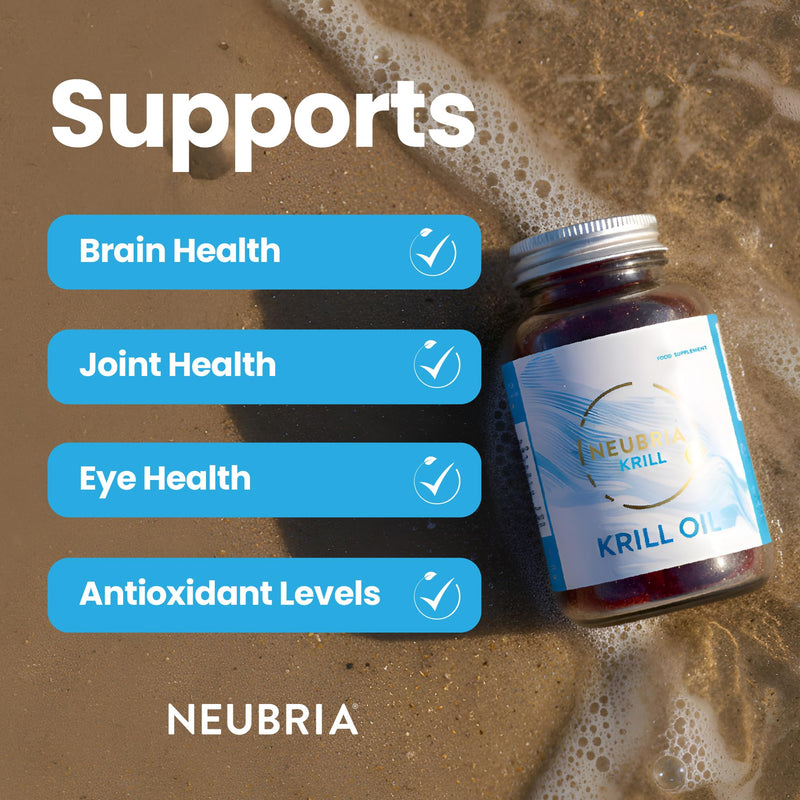 Neubria Krill Oil Omega-3 Capsules High Strength 1000mg | EPA & DHA with Marine Phospholipids, Astaxanthin & Choline | Antarctic Krill Oil | Cod Liver & Fish Oil Alternative | 60 Softgels HIGH POTENCY 1000 MG