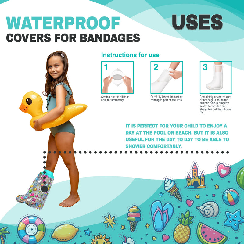 [Australia] - DOJA Barcelona | Waterproof cast protection foot for children | 455x355mm| Waterproof PVC water protection foot with silicone closure Shower protection foot | Waterproof for shower or swimming pool 