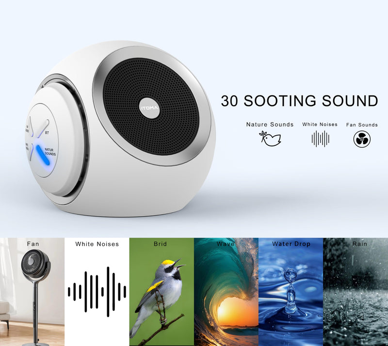 [Australia] - White Noise Machine, White Noise Sound Machine with 30 Soothing Sound Options including Fan, Natural White Noise, Sleep Timer, Bluetooth, Adjustable Volume for Adults 318 