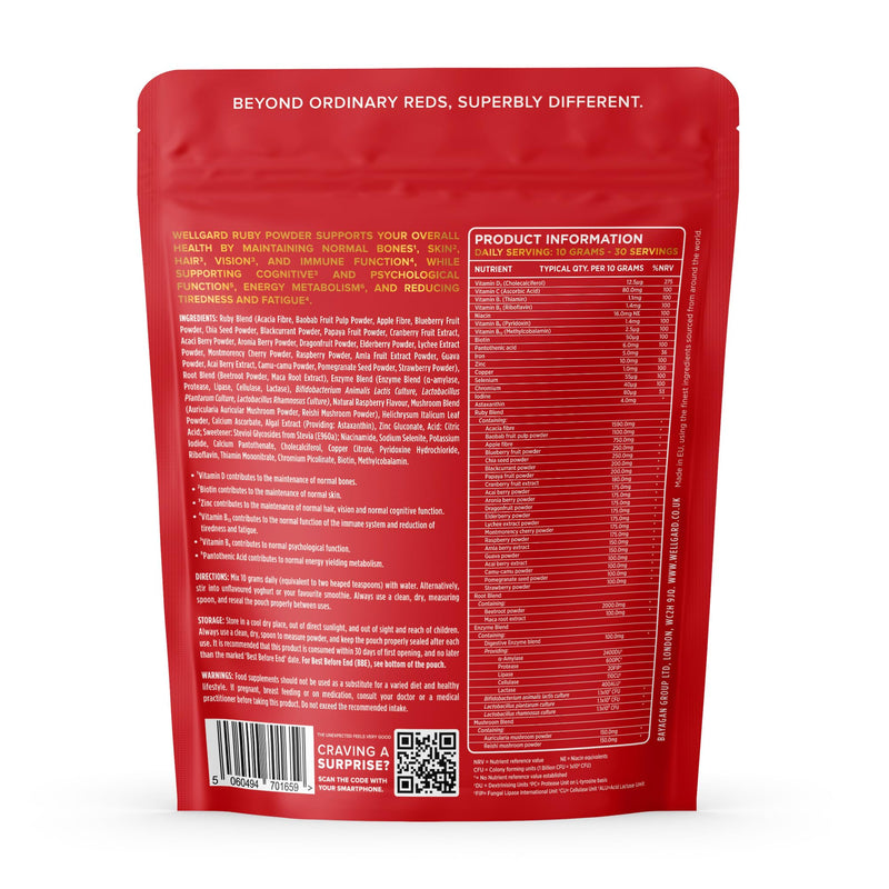 Wellgard Super Reds Powder, Ruby Powder, Vitamins, Minerals, Fruits, Botanicals, Fibre, Live Cultures, 300g