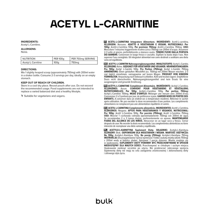 [Australia] - Bulk Acetyl L-Carnitine (ALCAR) Powder, Amino Acid, 500 g, 666 Servings, Packaging May Vary 666 Servings (Pack of 1) 