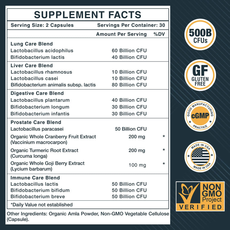 [Australia] - Probiotics for Men, 500 Billion CFUs & 12 Strains, Probiotics for Digestive Health, Men's Probiotic with Turmeric, Cranberry, Goji, for Overall Digestive, Immune Health, Gut & Bloating, 30-Days Supply 60 Count (Pack of 1) 