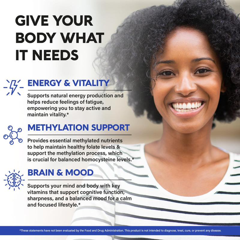 Methylated Multivitamin - 9in1 Supplement with TMG, 5MTHF & B12 - 120 Caps | MTHFR Supplement for Men & Women - B-Complex, Antioxidants C & E, Vitamin D3 & K2 - Energy, Brain & Mood - Vegan, Lab Tested