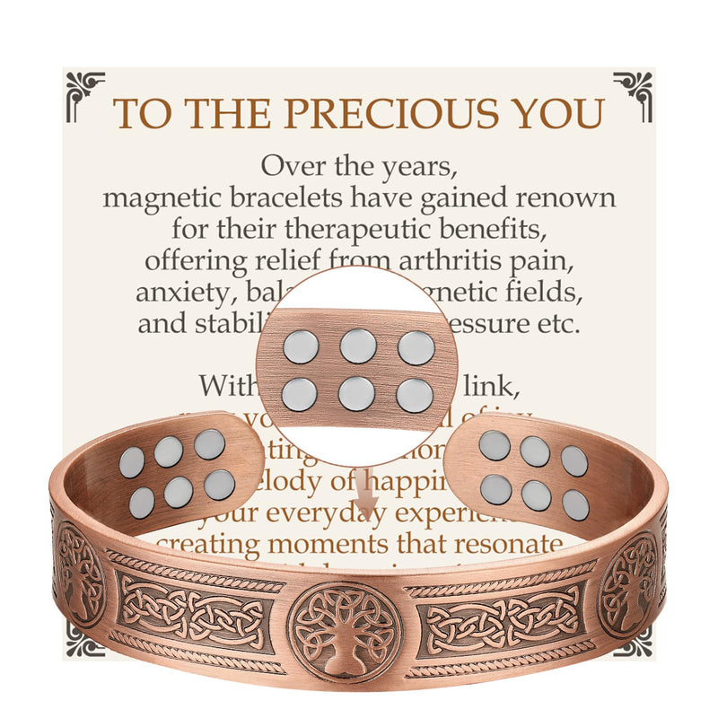 Feraco Copper Bracelet for Men Pain Relief, 18X Enhanced Strength Magnetic Bracelet with Neodymium Magnets, Pure Copper Jewelry Gift (Antique Life Tree) Antique Life Tree