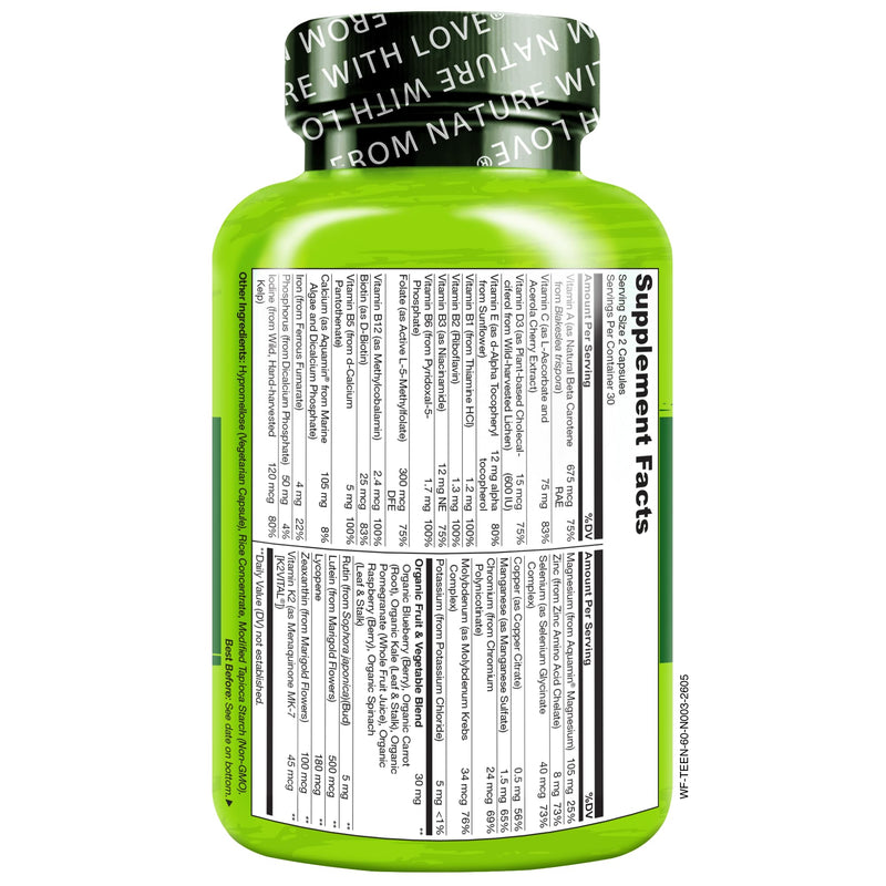 NATURELO Multivitamins for Teenage Girls/Boys, 60 Capsules, Whole Food Multivitamin with Minerals, Non-GMO, Vegetarian 60 Count (Pack of 1)