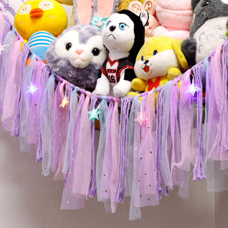 [Australia] - Stuffed Animals Net or Hammock with LED Light, 59 inch Toy Hammock Net for Stuffed Animals Corner Hanging Stuffed Animal Storage Stuffed Animal Holder for Nursery Kids Bedroom (Purple)… Purple 