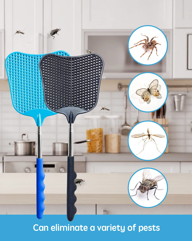 [Australia] - Fly Swatter Heavy Duty Set, with Durable Telescopic Stainless Steel Extendable Handles, for Home, Classroom and Office, 2Pcs, 2 Colors 
