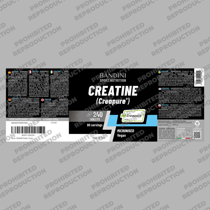 Bandini® Creatine CREAPURE® Monohydrate 240 Tablets - Supplement for Training, Sport, Gym and Pre Workout - 100% Vegan - Based on Creatin Monohydrate for ATP and Recovery