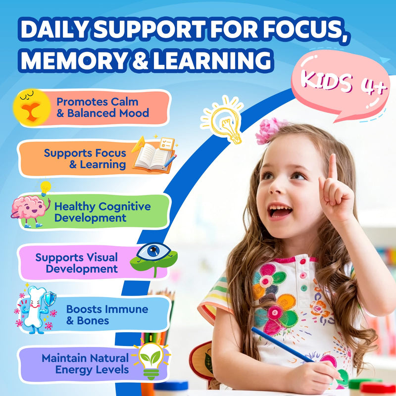 Kids Focus and Attention Supplements with Phosphatidylserine, Omega-3, Magnesium Glycinate & L-Theanine, Brain Vitamins Liquid Drops for Kids Memory, Cognitive, Sleep, Calm & Mood, Strawberry, 2 Fl Oz 2 Fl Oz (Pack of 1)