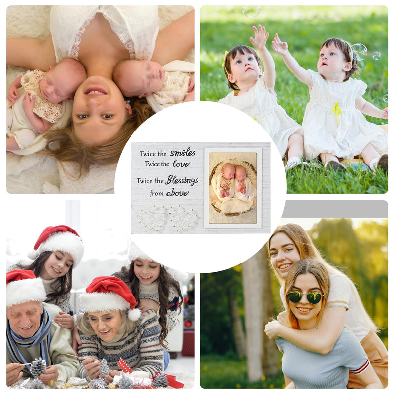 [Australia] - Twin Sister Keepsake Picture Frame - Gift for Twin Sisters Shower with The Words"Twice The Smiles, Twice The Love, Twice The Blessings from Above" 2 Heart Shaped 4 X 6 Frame with Black Text,Wood Twins Picture Frame 