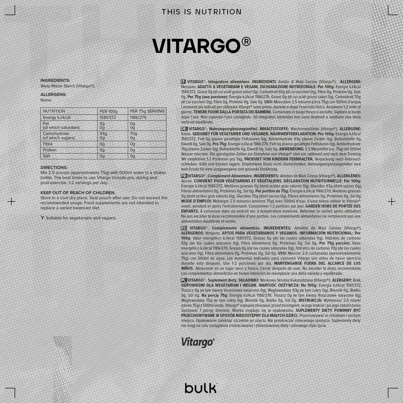 [Australia] - Bulk Vitargo Powder, 1kg, 13 Servings, Packaging May Vary 