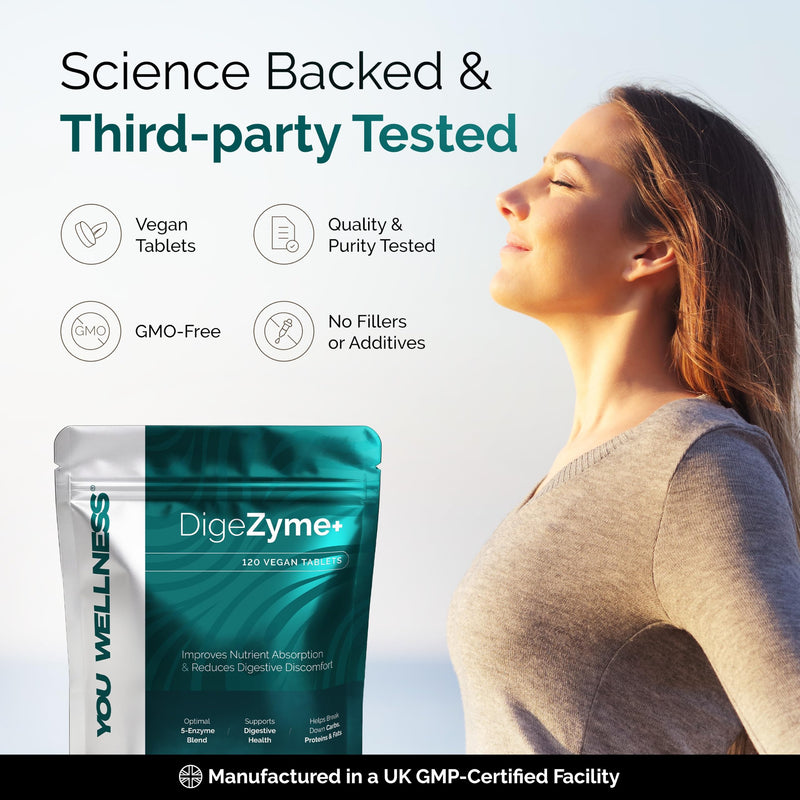 Digestive Enzymes Complex for Gut Health & Digestion Support - Plant-Based Digestive Enzymes Supplements with Amylase, Lactase, Lipase, Protease & Cellulase - 120 Vegan Tablets