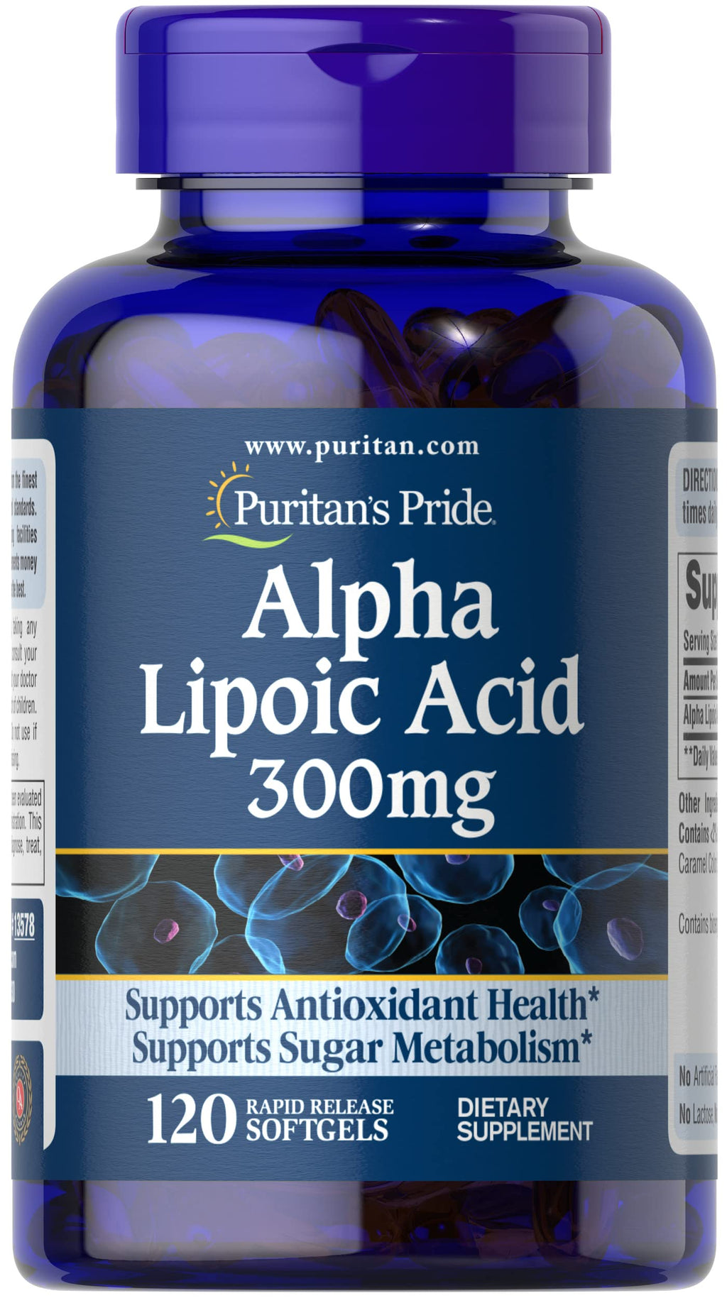 Puritan's Pride Alpha Lipoic Acid Softgel 300mg, Supports Antioxidant Health, 120 ct