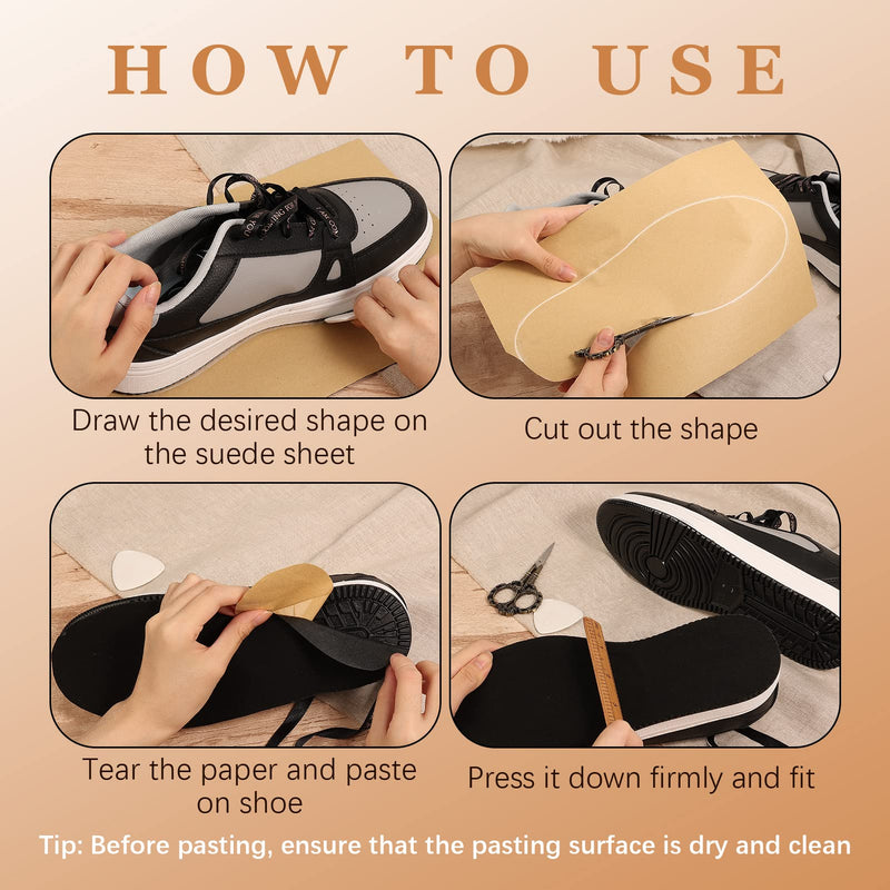 [Australia] - Caydo Pack of 4 Black Suede Sheets, Self-Adhesive Suede Sheets Back Non-Slip Sole Protector for Dance Shoes, High Heeled Shoes (A4 Size) 