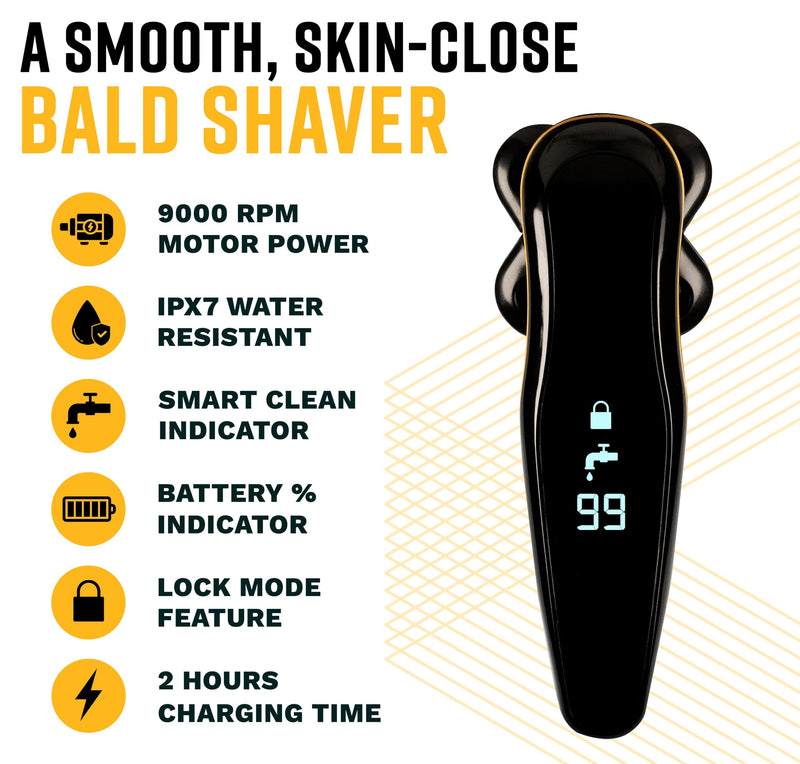 [Australia] - Bald Buddy Head Shaver for Men, Waterproof, Rechargeable Electric Razor, Cordless, Ergonomic Design, Battery & Cleaning Indicator, The Cut Buddy 