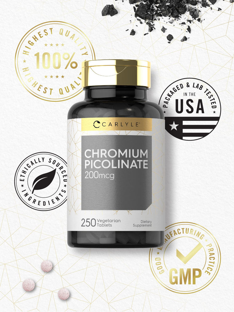 [Australia] - Carlyle Chromium Picolinate 200mcg | 250 Tablets | Vegetarian, Non-GMO, Gluten Free Supplement 