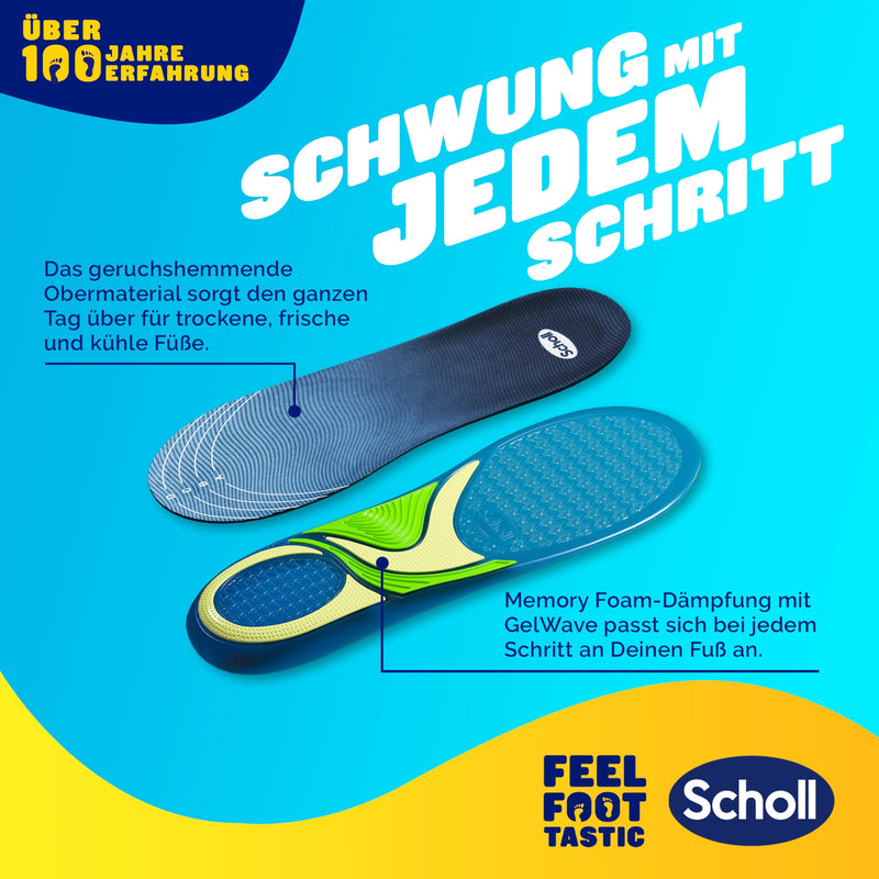 [Australia] - Scholl GelActiv sports insoles for women, all-day comfortable running shoe insoles for fresh and cool feet, super shock absorption and suspension with GelWave technology, size 35.5-40.5 