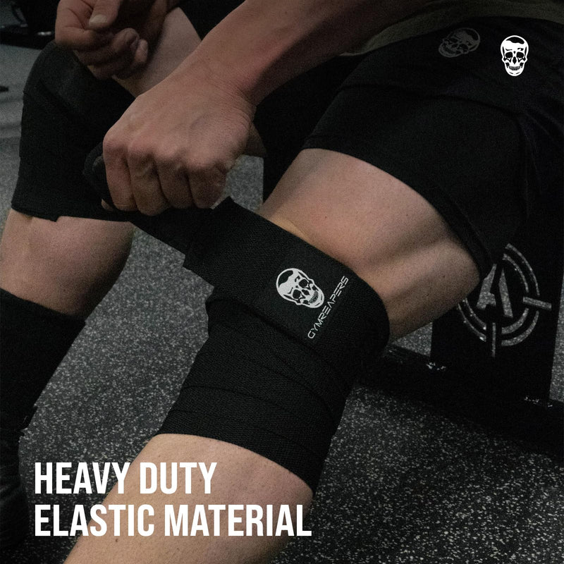 [Australia] - Gymreapers Knee Wraps (Pair) With Strap for Squats, Weightlifting, Powerlifting, Leg Press, and Cross Training - Flexible 72" Knee Wraps for Squatting - For Men & Women - 1 Year Warranty (Black) Black 