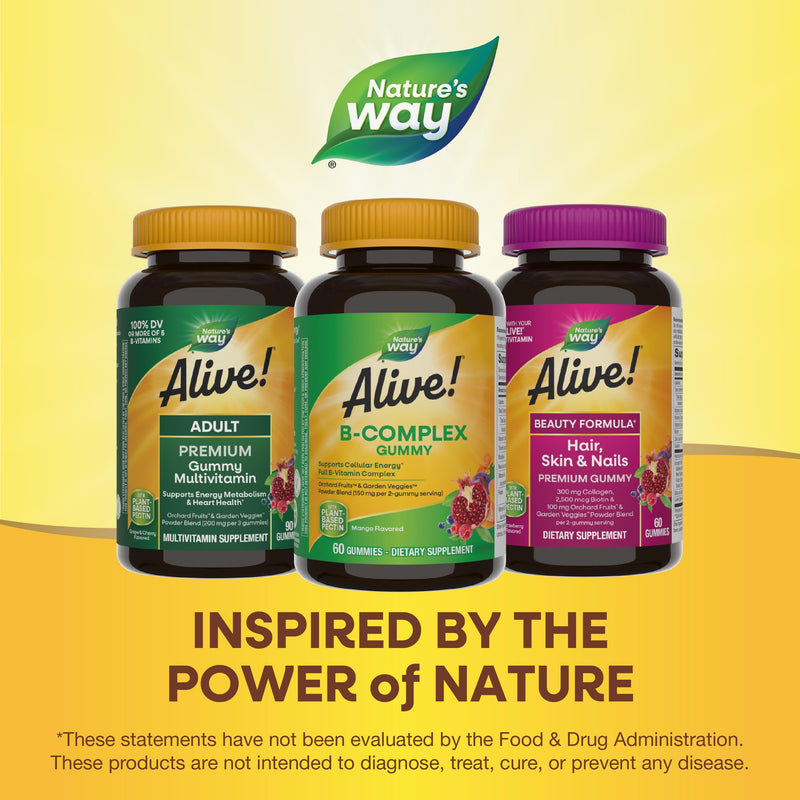 Nature's Way Alive! Vitamin B Complex Gummies,Cellular Energy Support*,8 B-Vitamins,Vegetarian,Mango Flavored,(Packaging May Vary),60 Count (Pack of 2) 60 Count (Pack of 2)