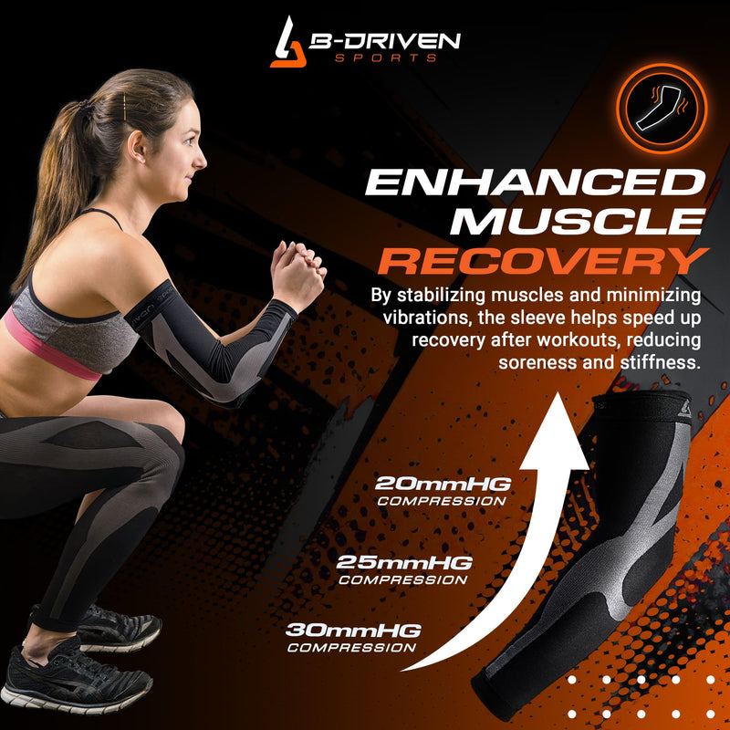 [Australia] - B-Driven Sports Graduated Compression Arm Sleeves, Medical Grade 20-30mmHg, For Baseball, Basketball, and more - 4 Colors Medium Black 