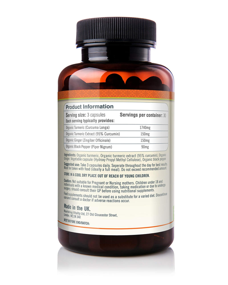 Organic Turmeric Curcumin Capsules Triple Strength with 95% Curcumin - Ginger & Black Pepper for Maximum Absorption – High Strength Supplement 2130mg Serving