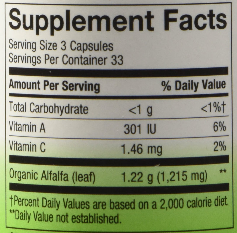 [Australia] - Nature's Way Alfalfa Leaves, 1,215 mg, 100 Vegetarian Capsules, Pack of 2 