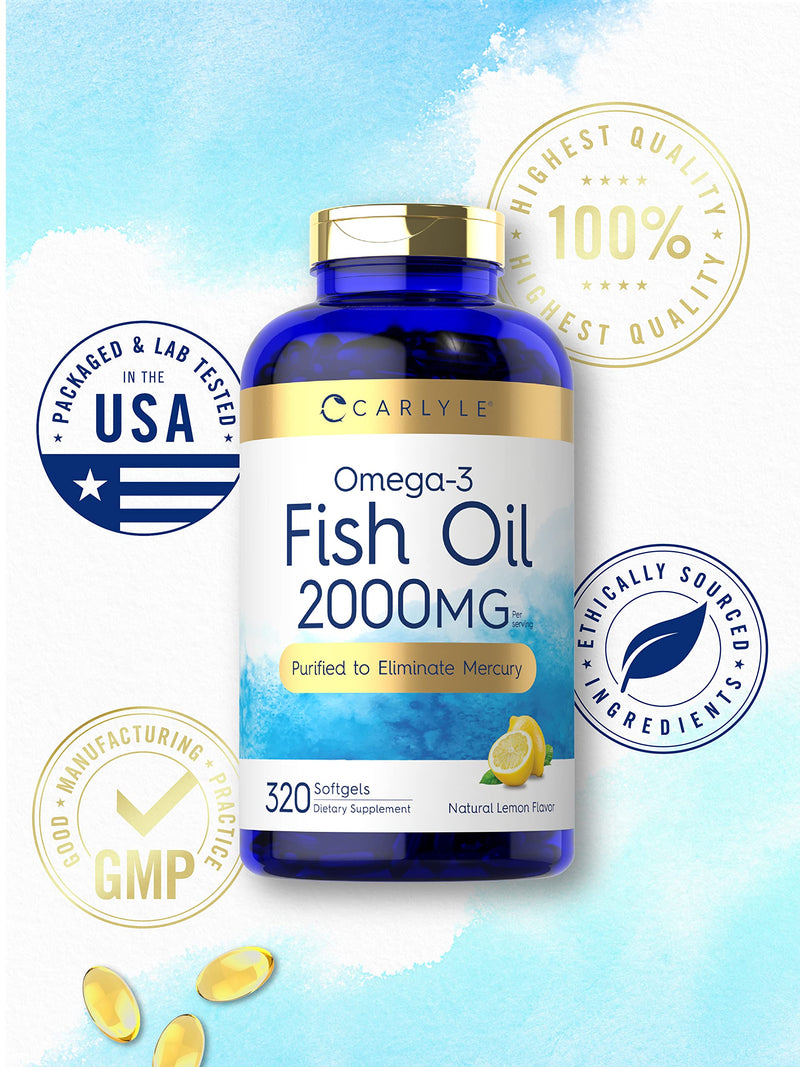 Carlyle Fish Oil Supplements | 2000mg | 320 Softgels | EPA & DHA | 600mg Total Omega-3 | Non-GMO, Gluten Free Pills