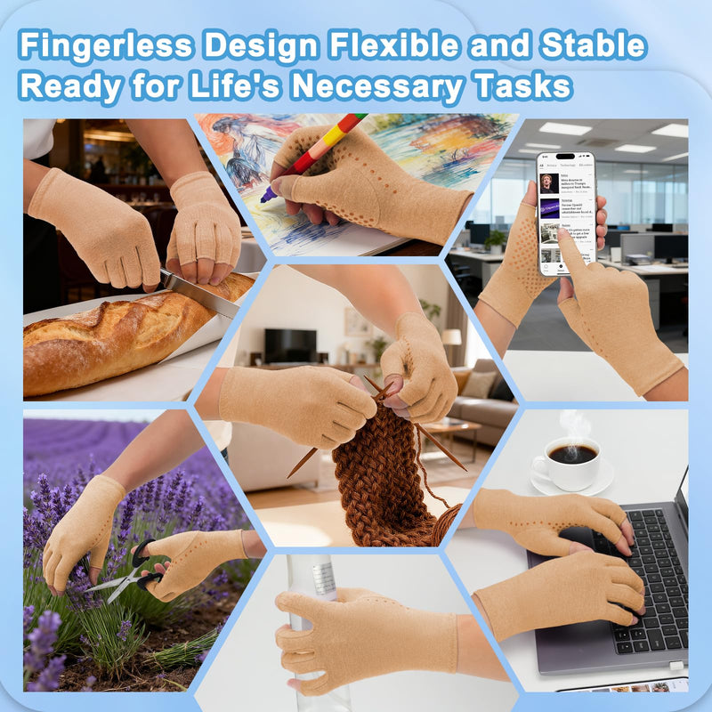 DRNAIETY 2-Pair Arthritis Compression Gloves- for Hand Arthritis, Carpal Tunnel Pain, Rheumatoid Arthritis, RSI, Fingerless, Anti-Slip, Breathable Gloves for Men & Women, Typing, Daily Use(M Brown) Medium