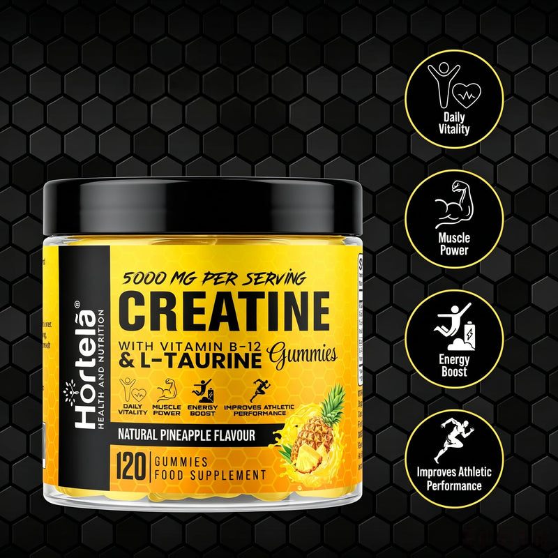 Creatine Gummies 5000mg – Creatine Monohydrate with B12 & L-Taurine | Pineapple Flavour Chewables for Men & Women | Energy, Muscle & Recovery Support | 120 Count (1 Month Supply) (Pineapple)