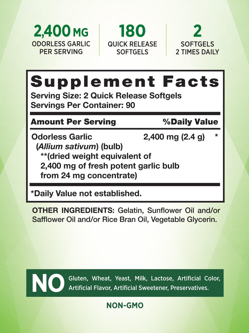 [Australia] - Nature's Truth Odorless Garlic Softgels | 2400mg | 180 Count | Non-GMO & Gluten Free Supplement 