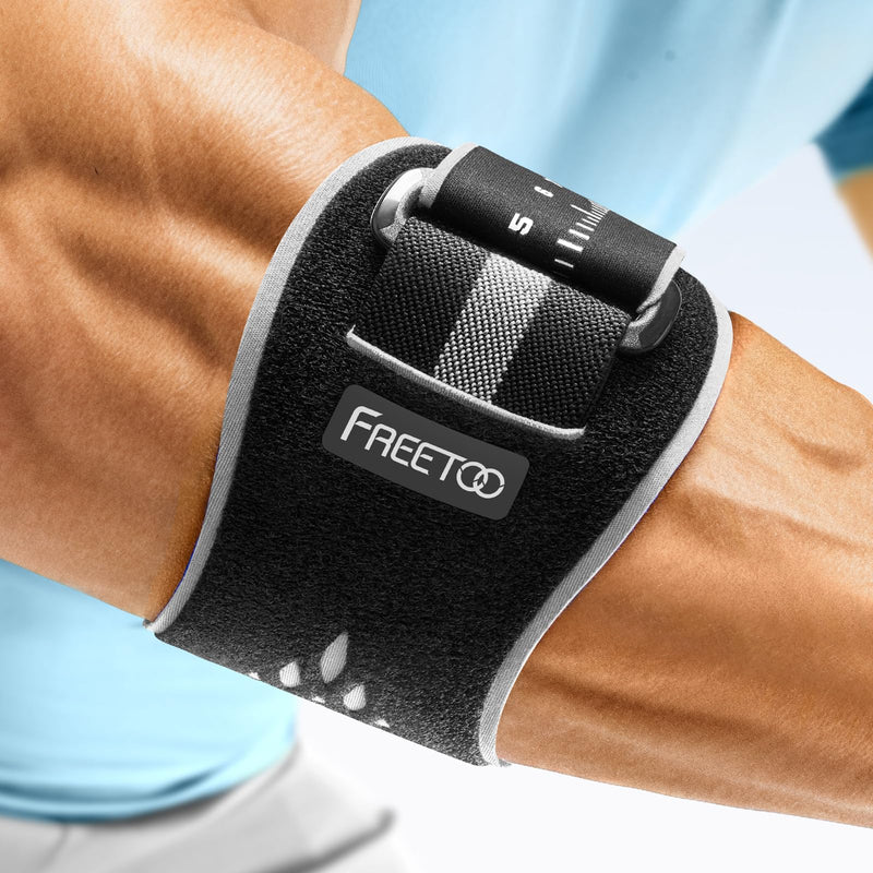 [Australia] - FREETOO Lightweight elbow bandage, tennis elbow bandage, elbow bandages for men and women for strength training in the gym, elbow bandage for golfer's arm, epicondylitis brace for right and left, black/gray 