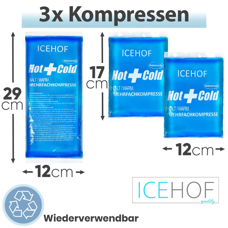 [Australia] - ICEHOF cooling pads - (set of 3) state-of-the-art soft gel, long cooling time - cooling pack gel cold pack cooling pad cooling compresses cold compress cooling compress cooling bag ice pack - frozen malleable 2M + 1L cooling pads 