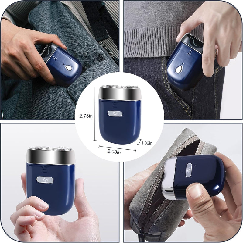 [Australia] - Mini Electric Shaver - USB C Fast Charge Portable Small Shavers for Men | Women - Dual Head Pocket Shaver Washable Travel Electric Razor & Powerful Wet and Dry Mini Razor - Easy One Button Use Blue 