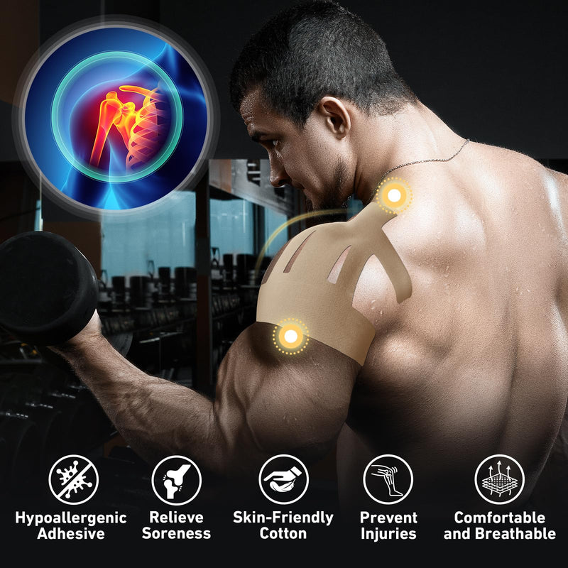 Precut Kinesiology Tape for Shoulder, KTQUICK 24 Pcs Sports Shoulder Tape, Original Cotton Waterproof & Breathable, Enhance Elastic Kinesiology Athletic Tape for Shoulder and Muscle Support - Skin 24PCS
