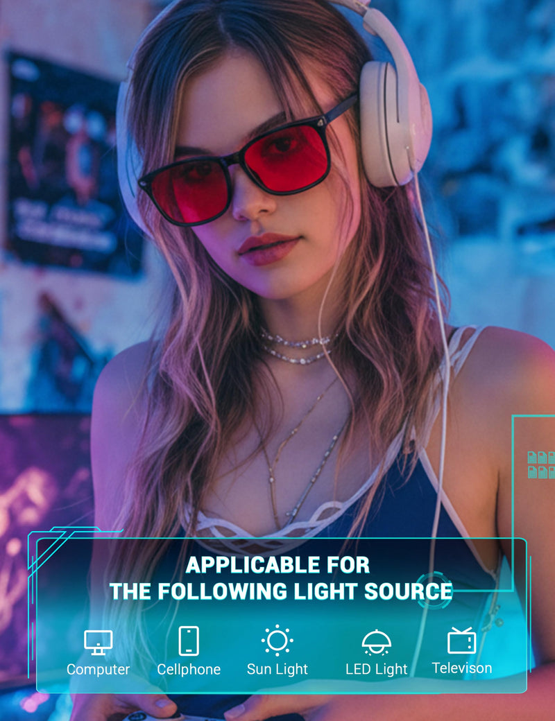 [Australia] - TIJN Sleep Glasses with Blue Green Light Blocking, Red Light Lens for Computer Gaming, Screen Fatigue & UV Protection (02)-(max Protect- Red Lens) Black 
