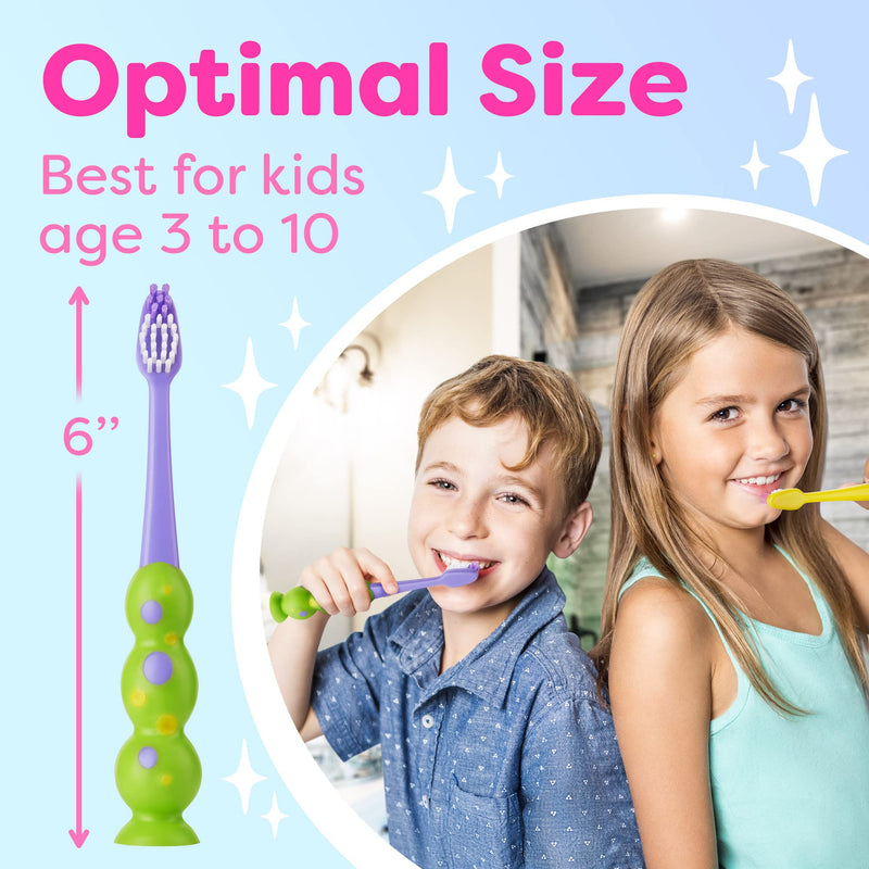 [Australia] - Kids Toothbrush 4 Pack - Soft Bristles with Suction Cup - Toothbrush Kids, Child Sized Brush Heads, 3-10 Year Old Kid Toothbrush with Easy Storage - Toddler, Girl and Boy Set (4-Pack, Multi-Color) 1 Count (Pack of 4) 