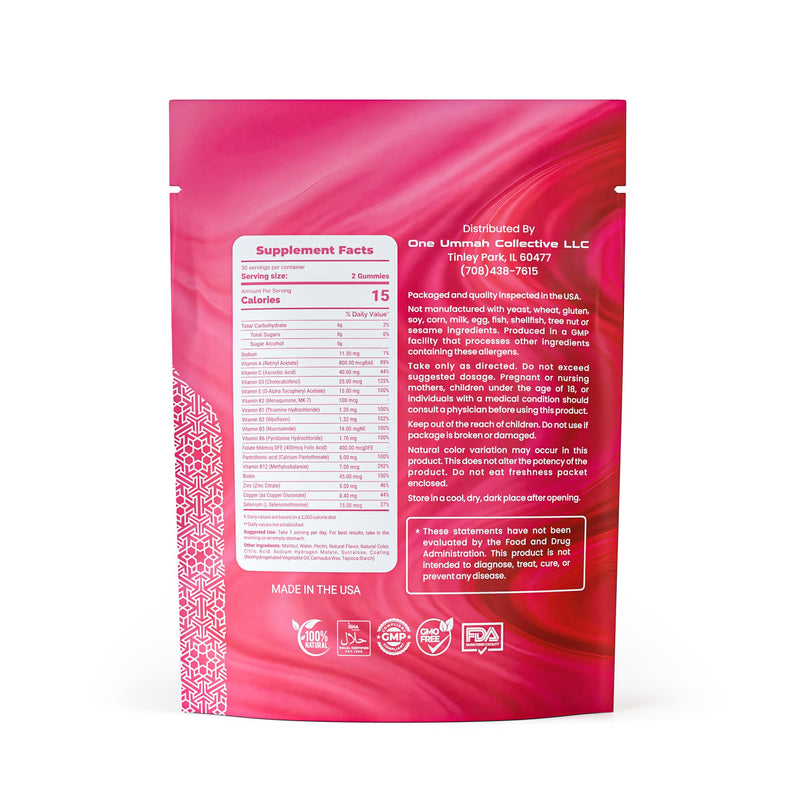 Halal Certified Women’s Multivitamin Gummies - Easy Digestion & High Absorption - Packed with Essential Nutrients, Omega-3, Folate & Biotin for Energy, Beauty, and Wellness - Tasty 60 ct Gummy