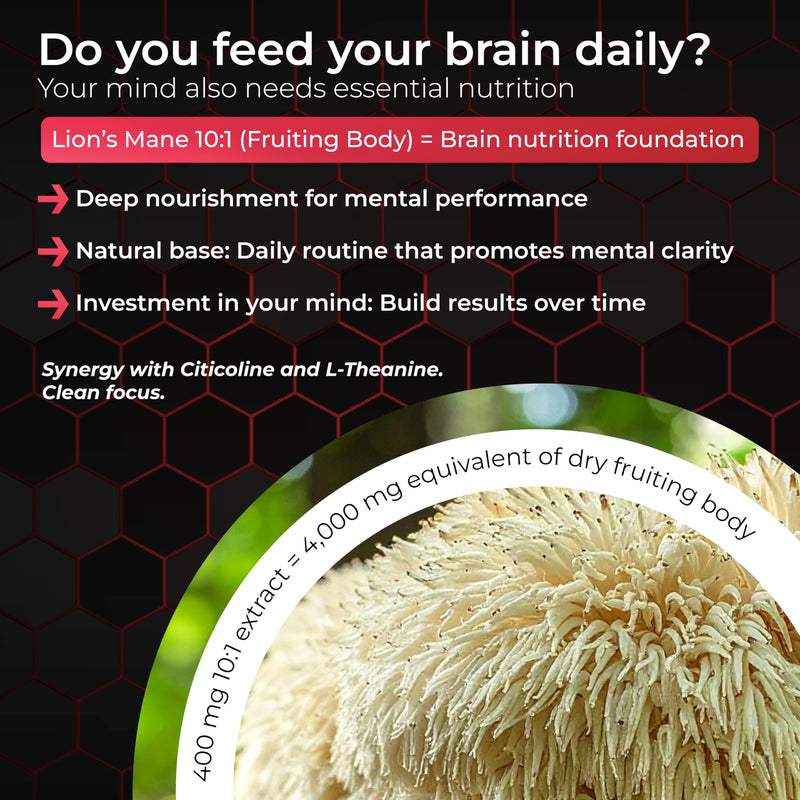 Lion's Mane Nootropic with L-Theanine, Bacopa, B Vitamins | 120 Cap | Caffeine-Free Lion's Mane Complex with Citicoline, L-Theanine, Bacopa & B Vitamins | 120 Capsules