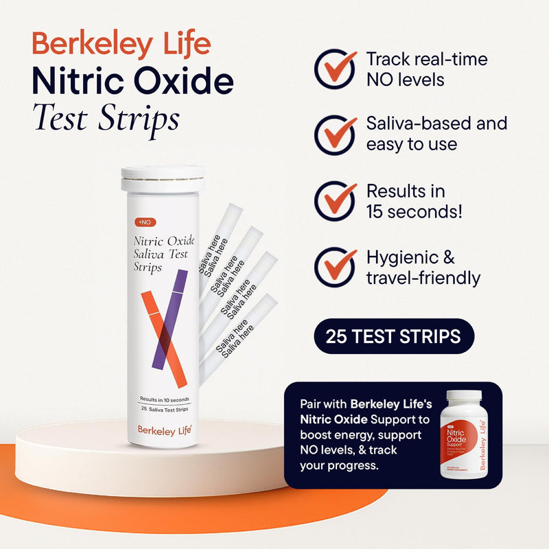 Berkeley Life Nitric Oxide Test Strips, 25 Count - At-Home Saliva Testing | Non-Invasive Kit to Assess Nitric Oxide Levels for Men & Women, Individually Sealed Strips 25 Count (Pack of 1)
