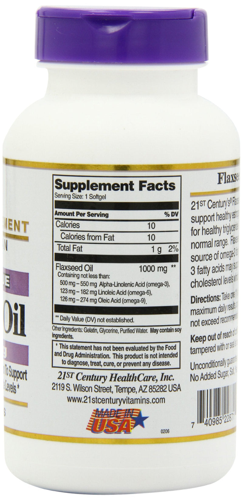21st Century Flaxseed Oil 1000 Mg Softgels, 120-Count (22871) (Pack of 2) 120 Count (Pack of 2)