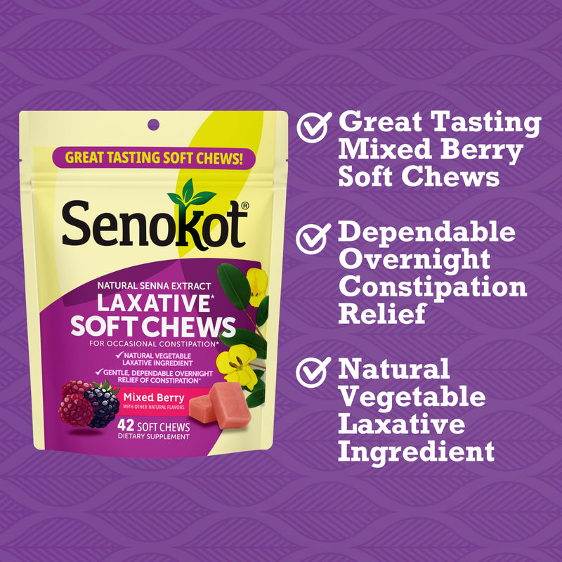 [Australia] - Senokot Laxative Soft Chews, Overnight Constipation Relief with Senna Extract, 42 Mixed Berry Chews (Pack of 2) 42 Count (Pack of 2) 