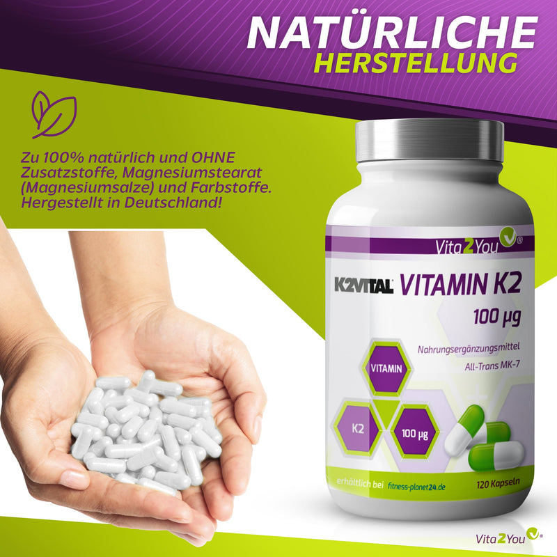[Australia] - Vita2You Vitamin K2-100µg - 120 capsules - K2VITAL® - MK-7-99.7% All Trans - Premium quality from Kappa - Made in Germany 