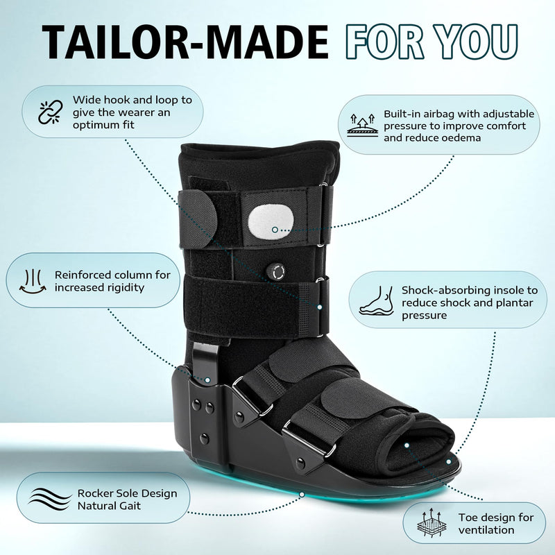 [Australia] - Medibot Advanced Walking Boot for Ankle Injuries & Fractures Adjustable Air Splint with Pump, Medium Black, Fits Shoe Size 6-10'', Men and Women 