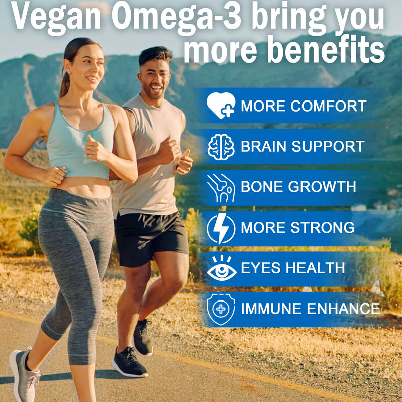 [Australia] - Vegan Omega 3 Gummies 1280mg + Vitamin D3 K2 (MK7), Omega 3 Fish Oil Alternative for Adults, w/Algae EPA 600mg & DHA 400mg, MCT Oil - No Fish Taste - for Brain, Eye, Immune Health, Sugar Free, 2 Pack 60 Count (Pack of 2) 