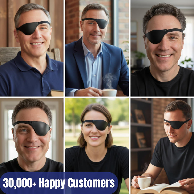 [Australia] - Black Leather Eye Patch for Adults - Adjustable Medical Eye Patches for Left and Right Eyes 
