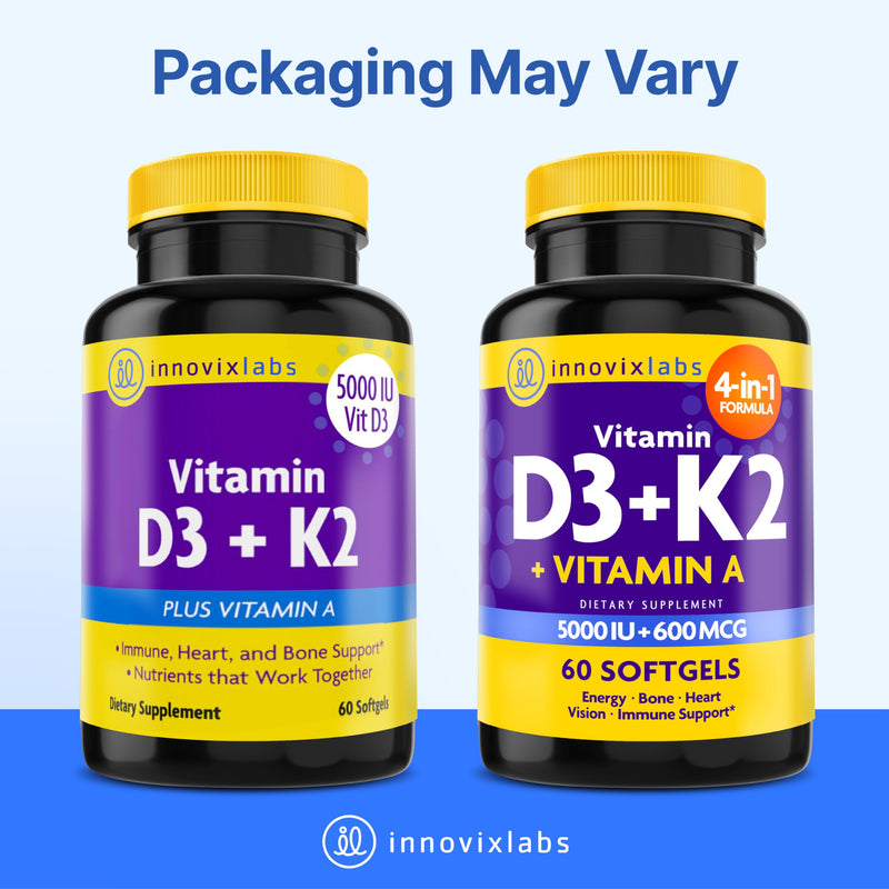 [Australia] - InnovixLabs Vitamin D3 K2-5000 IU Vitamin D3 Plus 600 mcg Vitamin K2 MK4 and MK7 for Max Calcium Absorption, Supports Bone, Immune, Heart Health, 3rd Party Tested, Gluten Free, 60 Softgels 