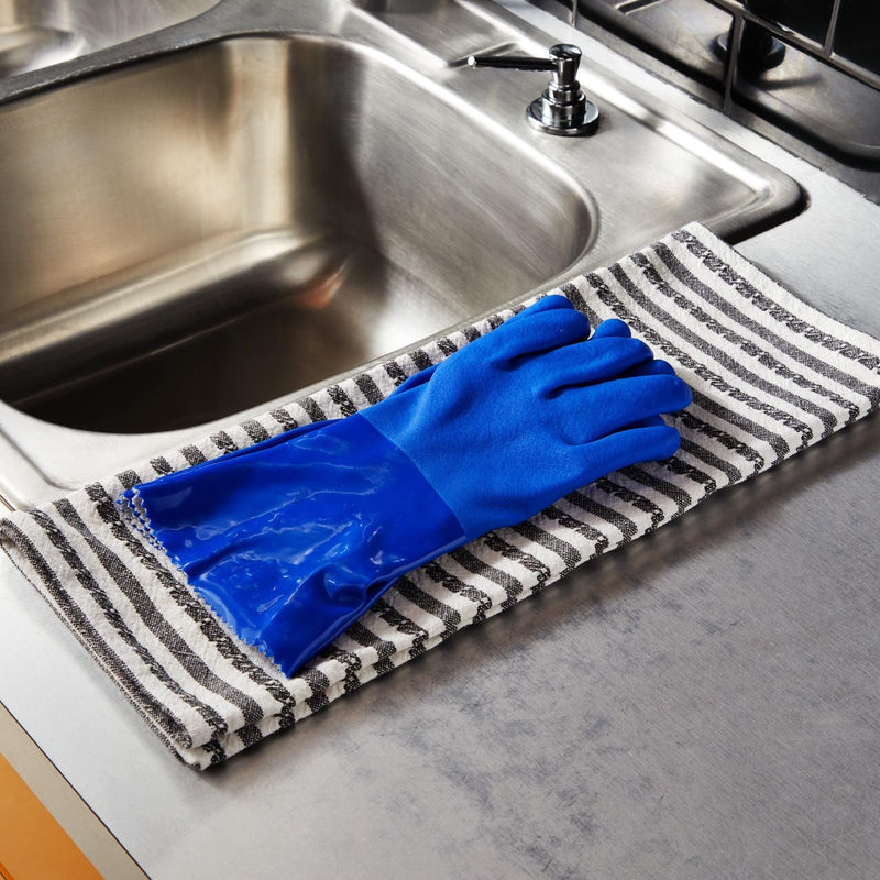 [Australia] - 2 Pairs Rubber Household Cleaning Gloves for Kitchen Dishwashing, Cotton Lined (Blue) Large (Pack of 2) 