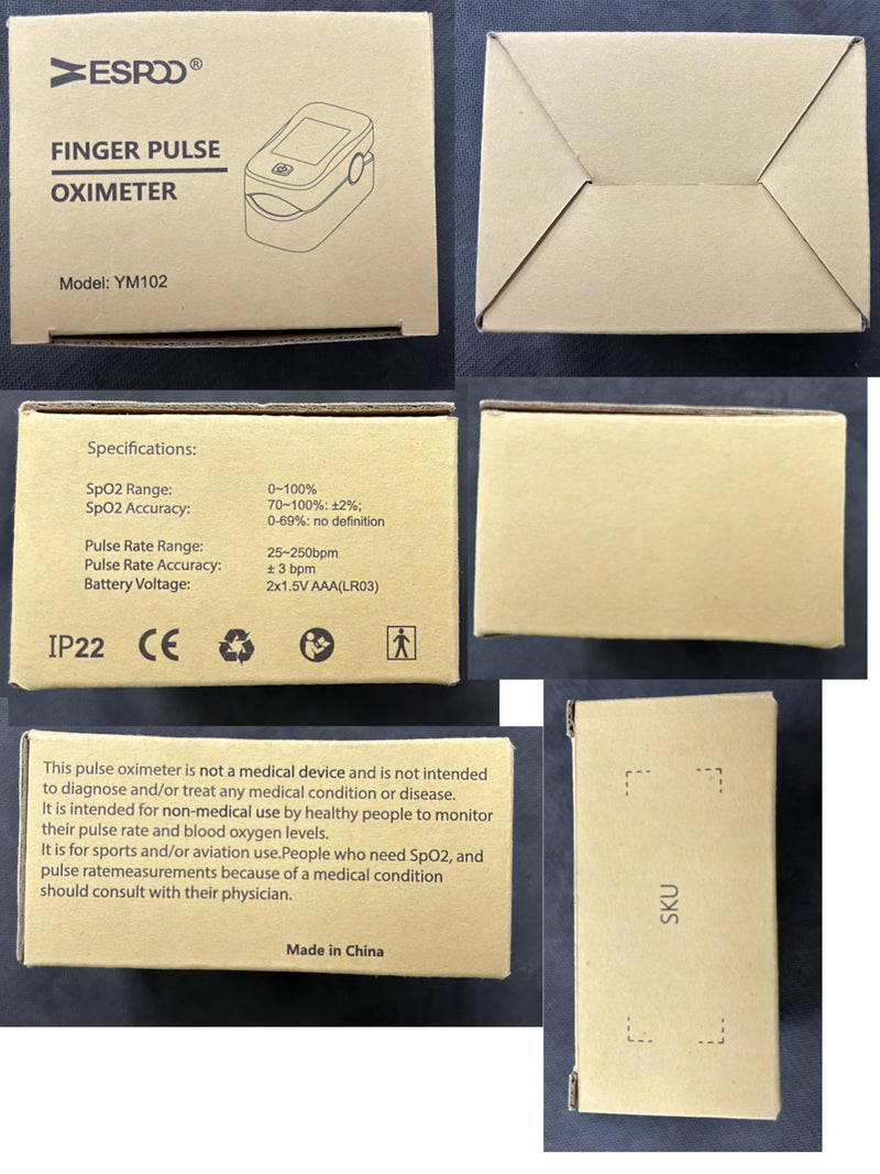 ESPOO Pulse Oximeter, Oxygen Monitor Fingertip with 2 AAA Batteries&Lanyard (White&Black)