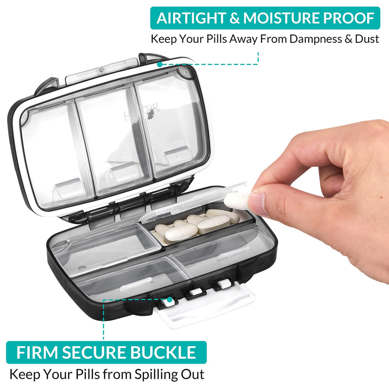 Fullicon Portable Pill Organizer Weekly, Small Travel Pill Case with 7 Compartment, Moistureproof and Airtight Pill Box, Travel Pill Holder for Vitamins/Fish Oils/Supplements | Each Compartment Holds 12-14 Vitamins or 5-7 Fish Oils, Double Lock Stays S...